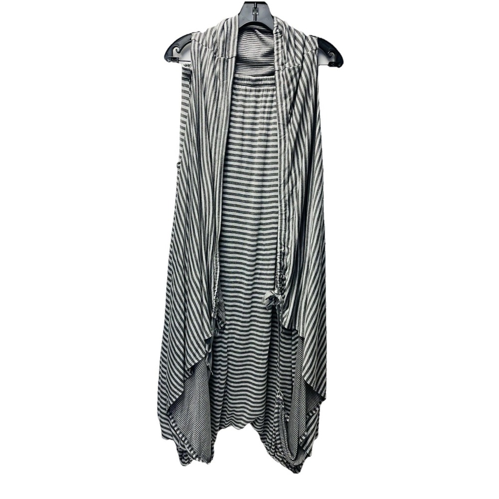 Bryn Walker Striped Vest and Harem Pants Set L Grey White Lagenlook Funky NWOT